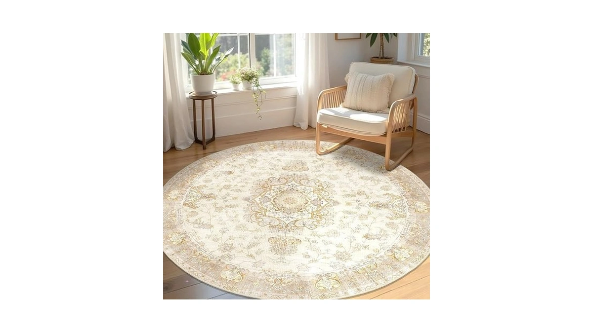 Castage Boho Round Rug 5ft, Circle Area Rugs For Bedroom