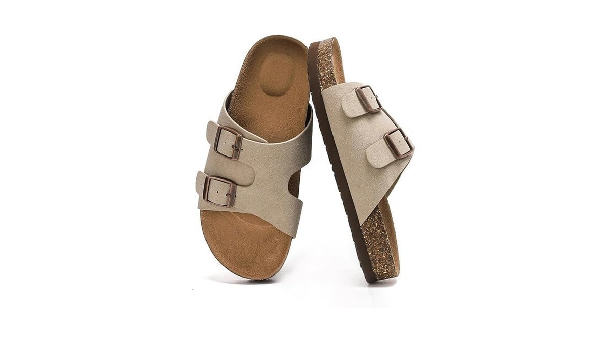 Bodantory Suede Cork Flat Sandals With Adjustable Buckle Arch Support