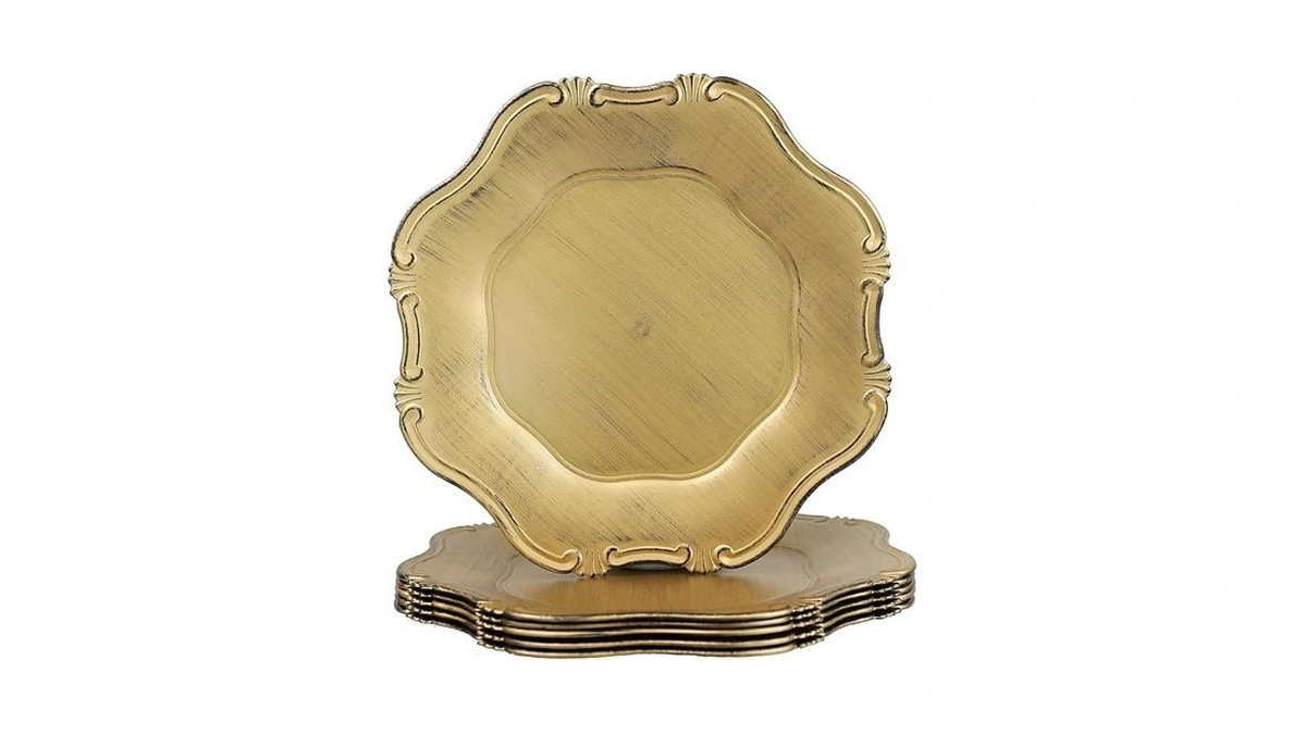 Leemxiiny Gold Charger Plates Set Of 6, Decorative Table Plastic