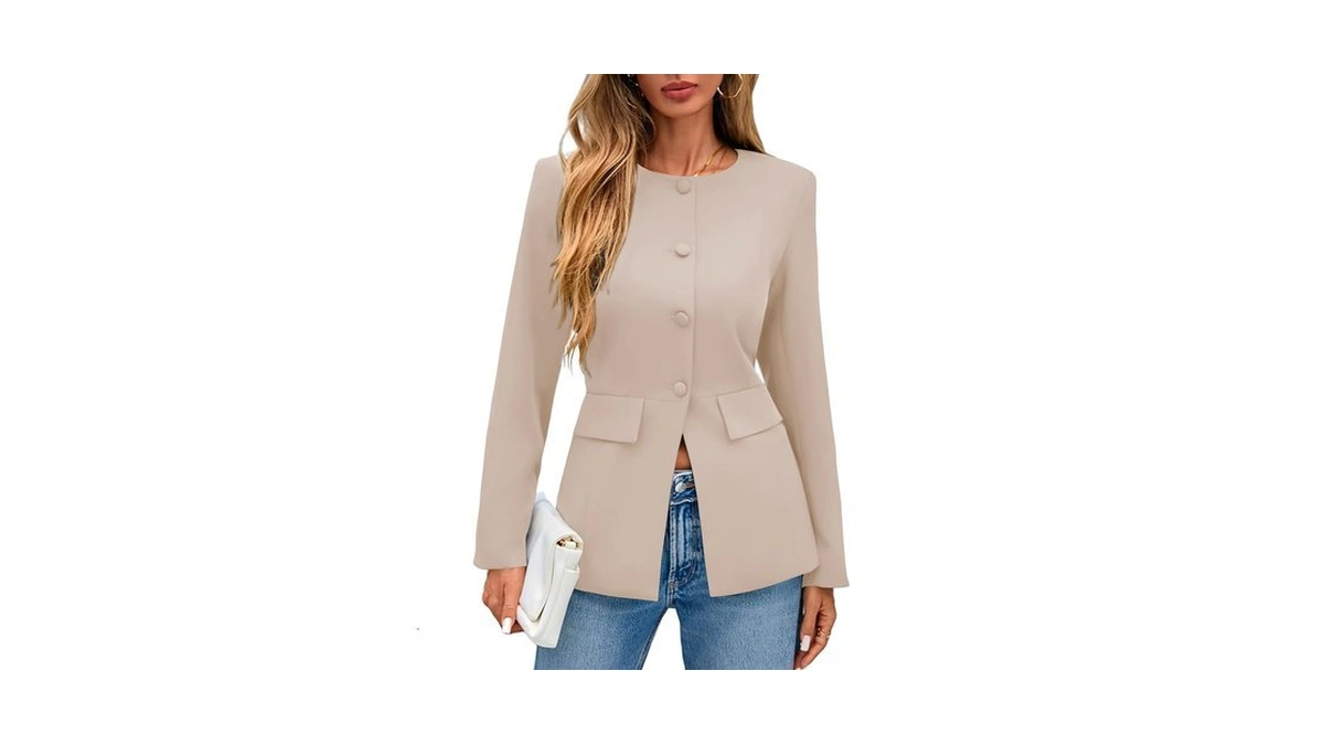Lazysmile Blazers For Women Long Sleeve Crewneck Button Down Suit