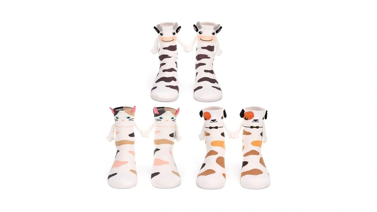 Scenicamp 3 Pairs Magnetic Hand Holding Socks Funny Animal Socks