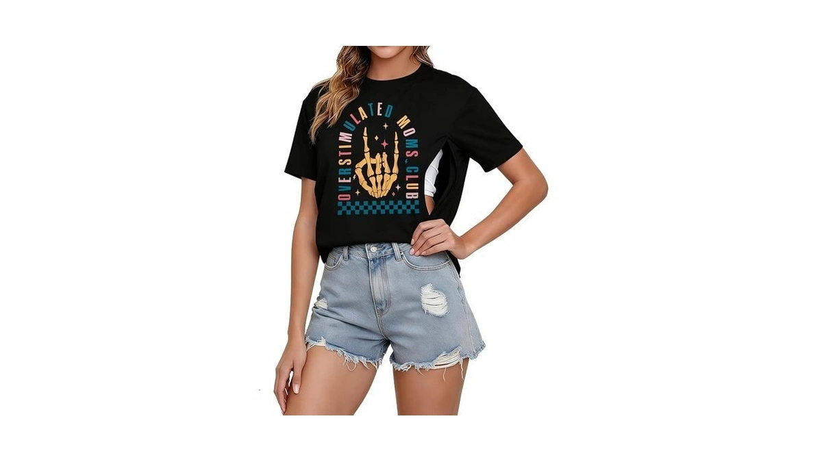 Women's Nursing Shirts For Breastfeeding Zipper Short Sleeves Mama Shirt