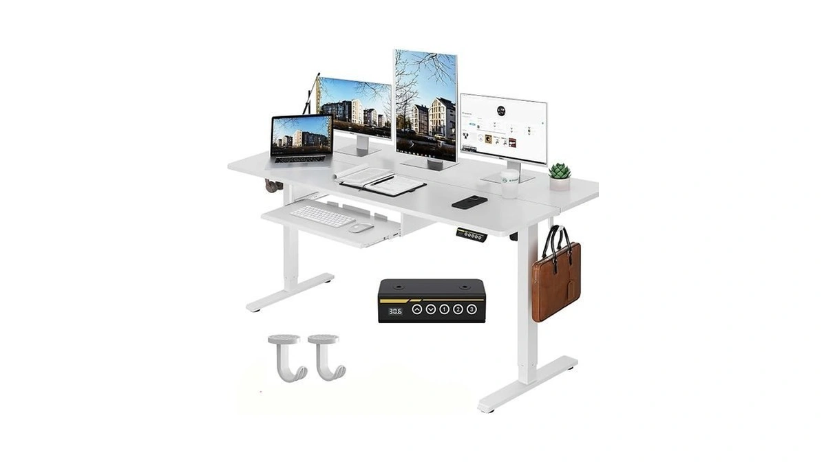 Gamork Electric Standing Desk With Keyboard Tray,55x24 Inches Adjustable Height