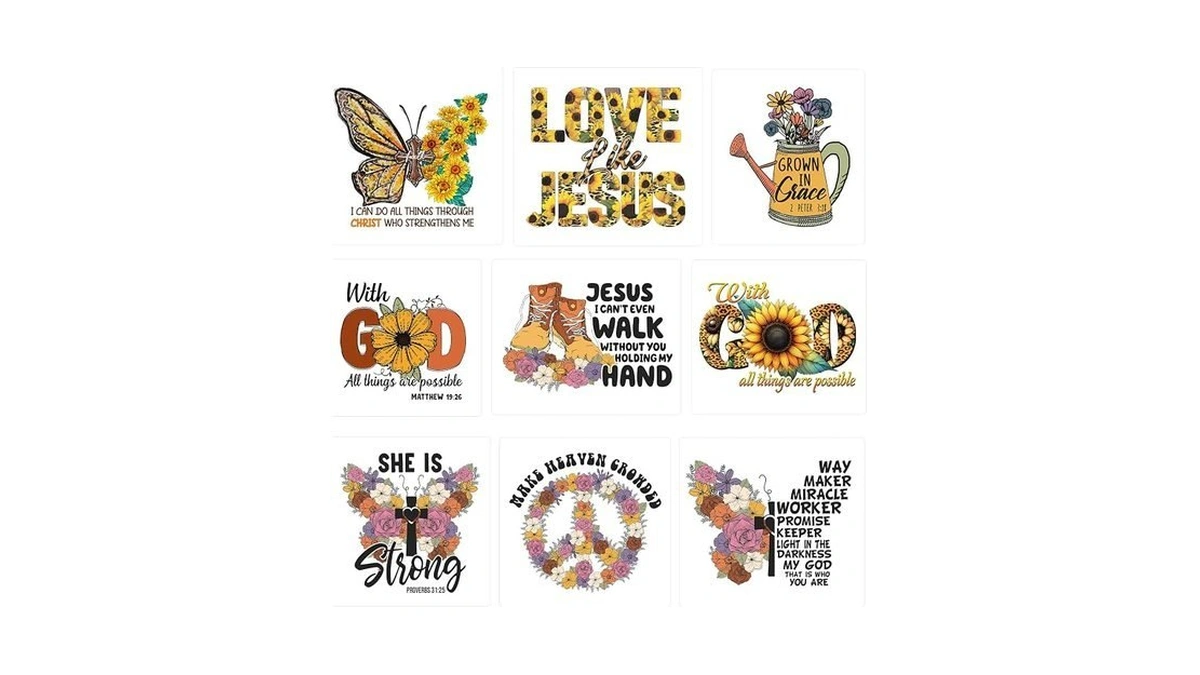 9pcs Jesus Sunflower Iron On Decals For Clothing Diy Heat
