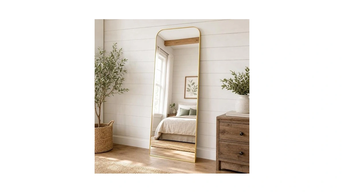 Harritpure 57"x20" Full Length Mirror, Gold Rounded Corner Aluminum Frame
