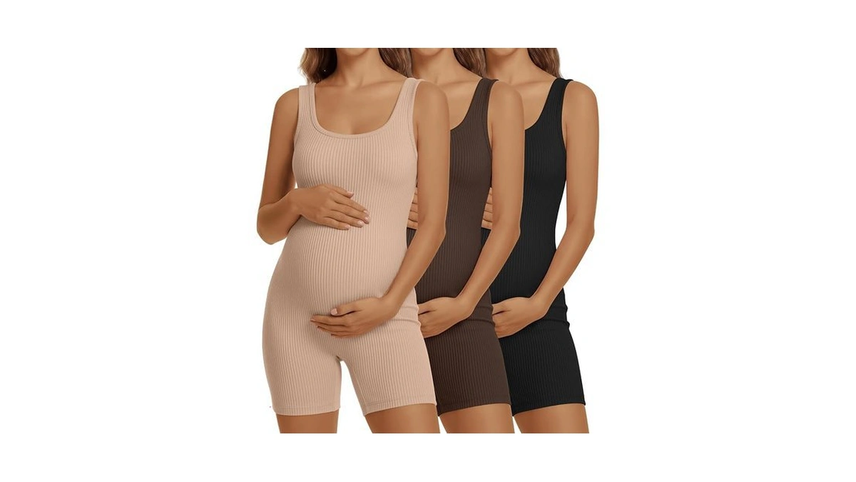 Sweetyweee 3 Pcs Maternity Rompers For Women Pregnancy Cotton Bodysuit