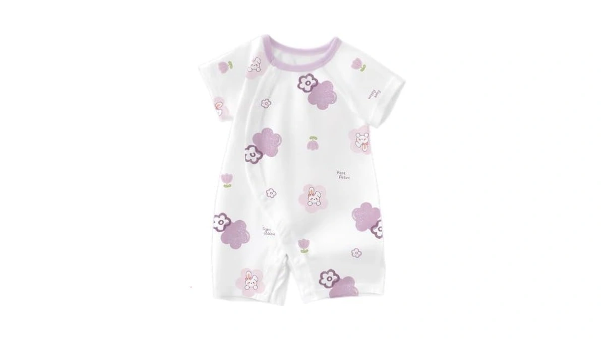 Nanyizly Purple Rabbit Flower Baby Romper Short Sleeve Newborn Jumpsuit