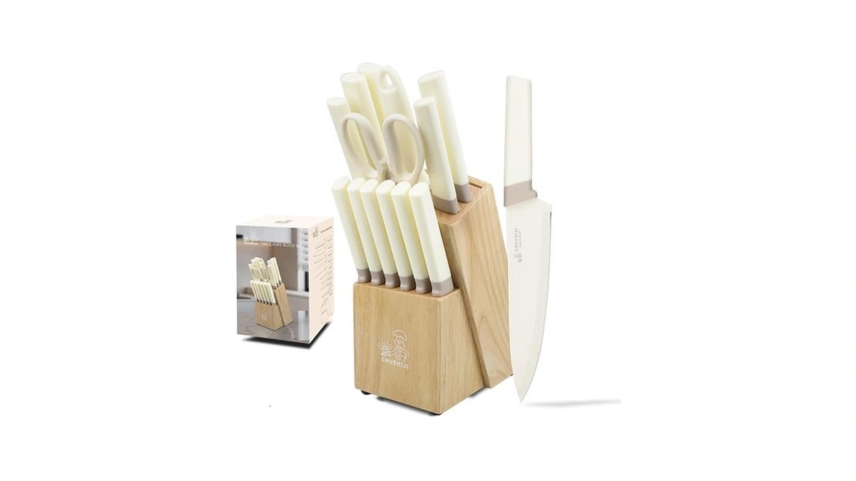 Chushiji 15-piece Kitchen Knife Set With Block, Premium High Carbon