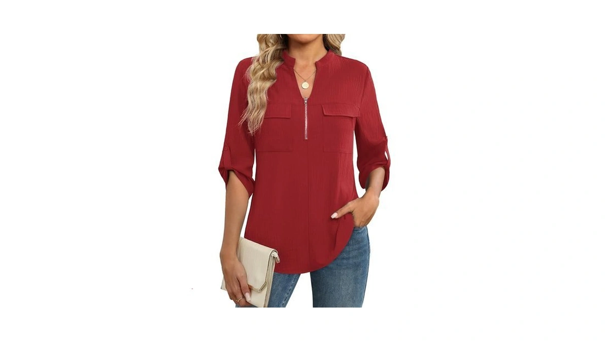 Funlingo Womens 3/4 Sleeve Tops Business Casual Flowy Tunic Blouses