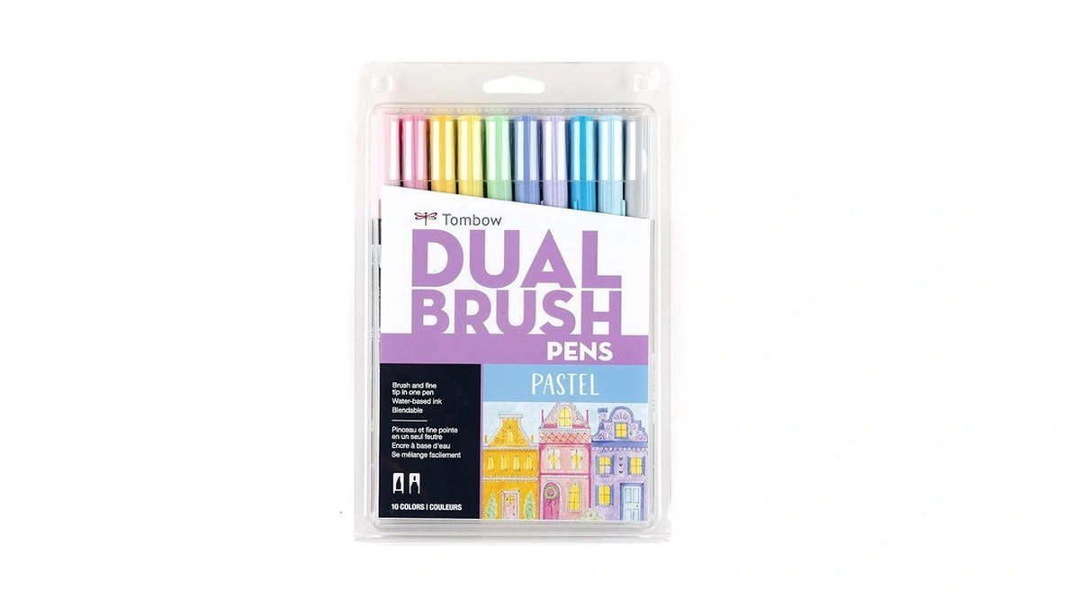 Tombow 56187 Dual Brush Pen Art Markers, Pastel, 10-pack. Blendable,