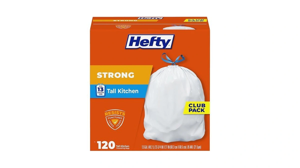 Hefty Strong White 13 Gallon Trash Bags With Drawstrings, Unscented