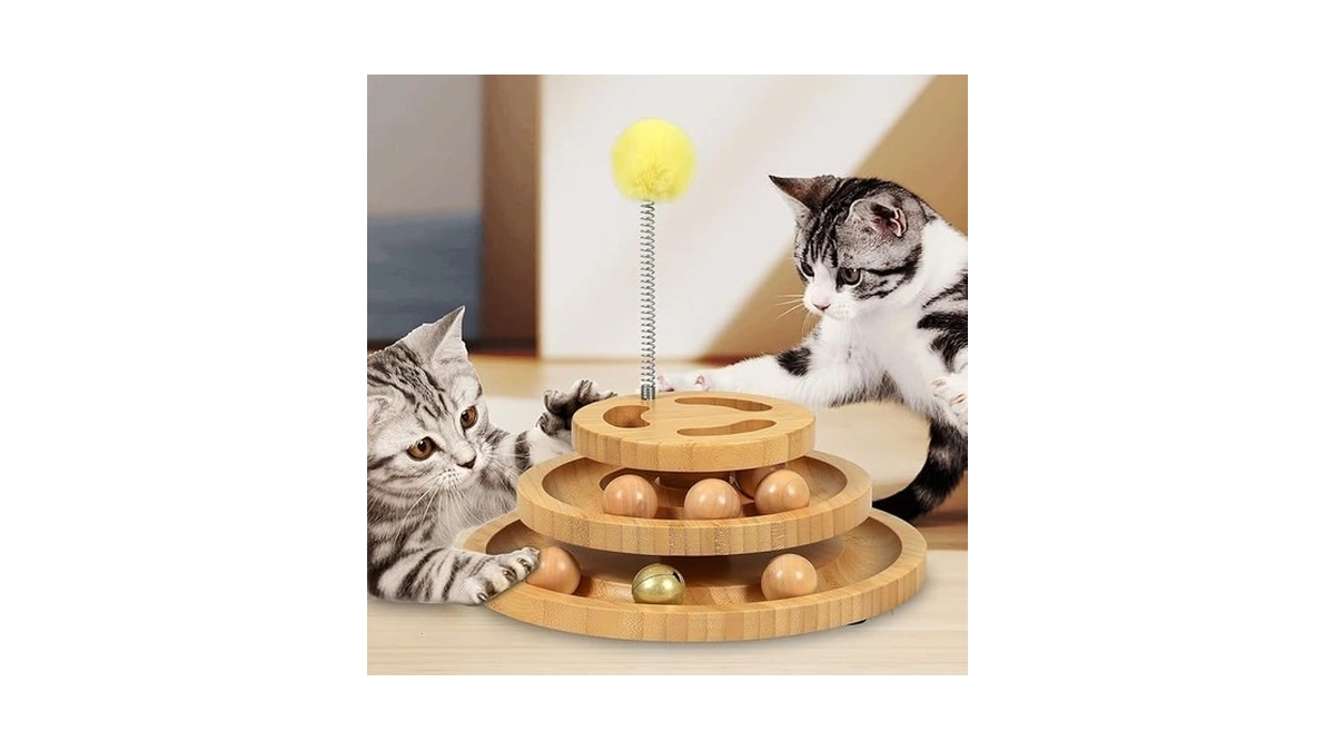 Doogcat Cat Ball Track Toy With Puzzle Top, 3-level Tower