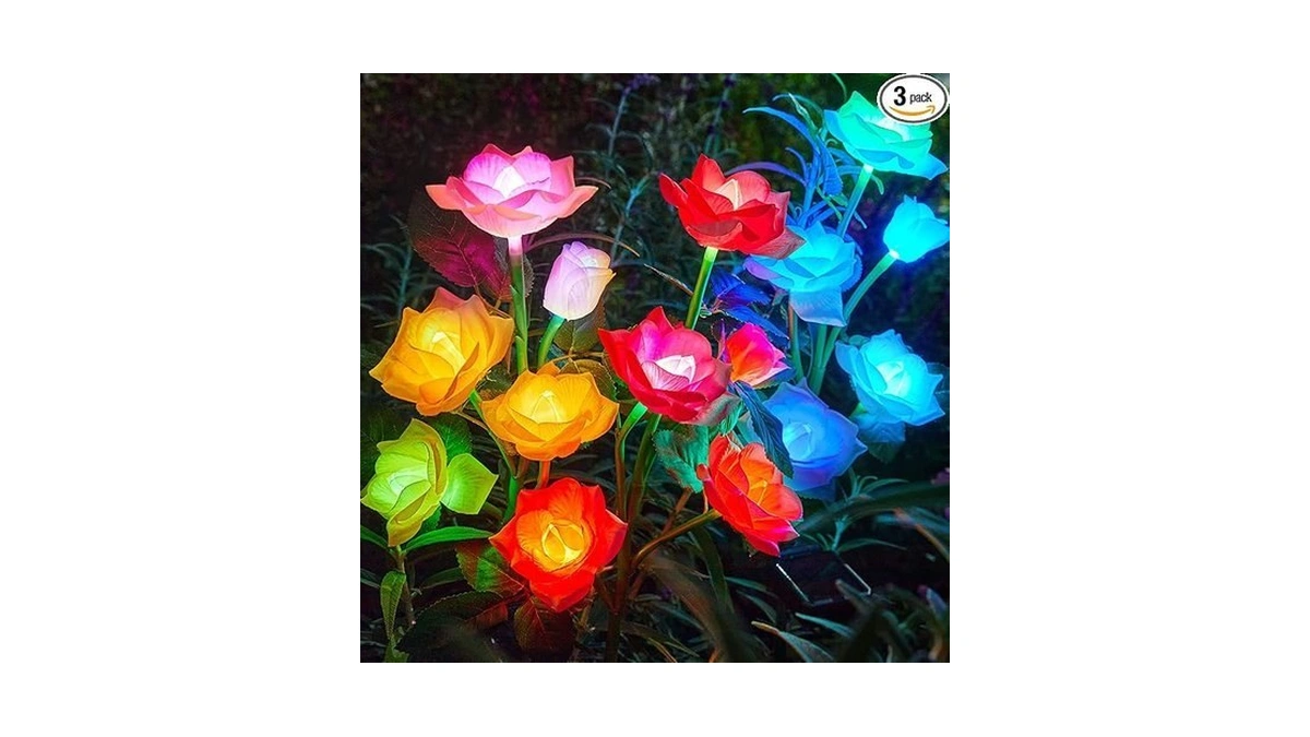 Rechoo Solar Garden Lights Outdoor, 3 Pack Solar Flower Lights