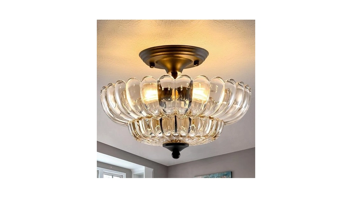 Huixute Modern Semi Flush Mount Ceiling Light, 3-light Black Close