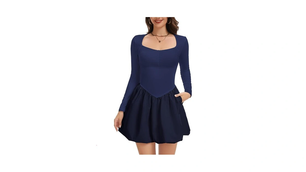 Cape Clique Long Sleeve Mini Dress For Women Sweetheart Neck