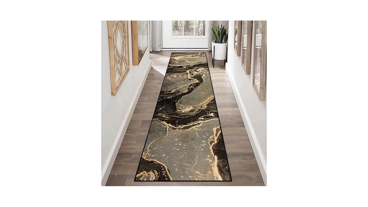 Modern Abstract Marble Runner Rug - 2x8 Luxury Hallway Rug