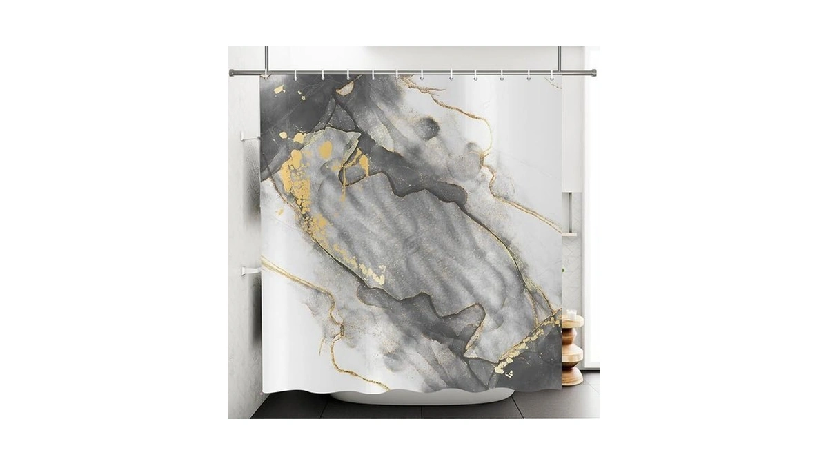 Crtpod Marble Shower Curtain, Grey Gold Ink Texture Bathroom Curtain
