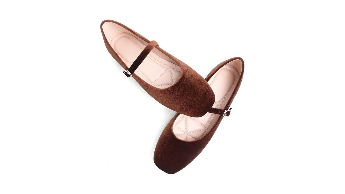 Wenjiazhizhi Velvet Flats Square Toe Mary Jane Slip-on Dark Brown