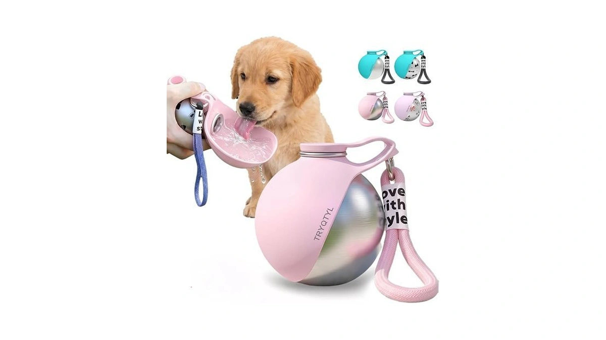 Tryqtyl Dog Water Bottle, 10oz Stainless Steel Portable Dog Water