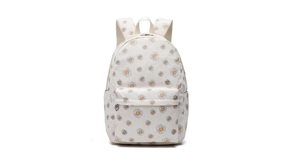 Mininai Kawaii Corduroy Backpack For Women Cute Floral Print Aesthetic