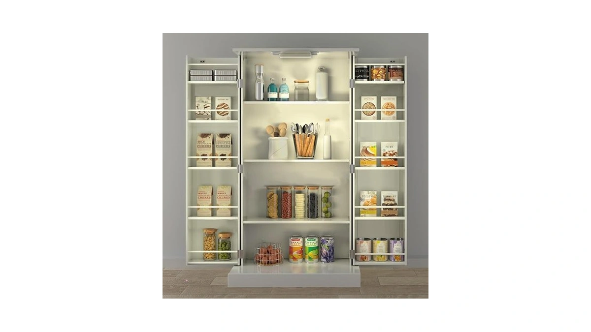 Fjtjbsi 50" Led Kitchen Pantry Cabinet White Storage Cabinet Food