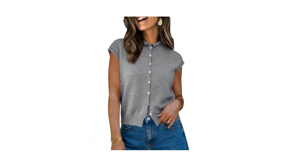 Unclecat Womens Cap Sleeve Sweater Vest Summer Casual Button Down