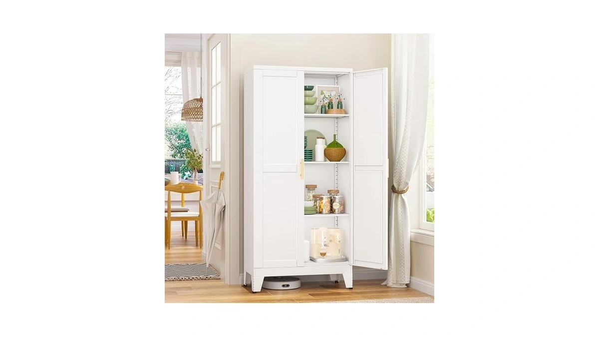 Gaious Metal Pantry Cabinet, Kitchen Pantry Storage Cabinets With 2