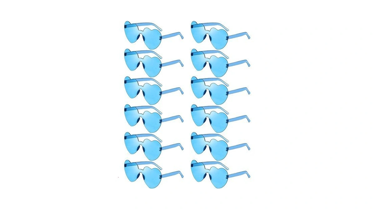 Pibupibu 12 Pack Blue Heart Sunglasses Bulk, Fun Heart Shaped