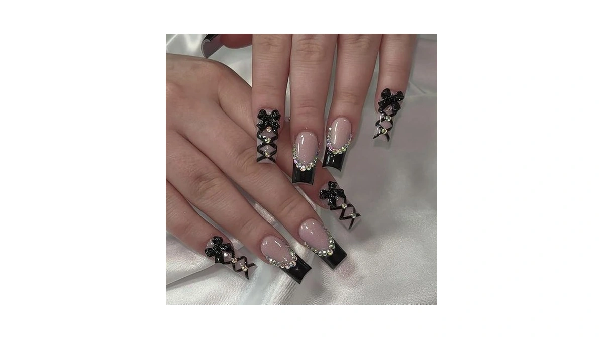 24pcs Long Press On Nails Square French Tip Fake Nails