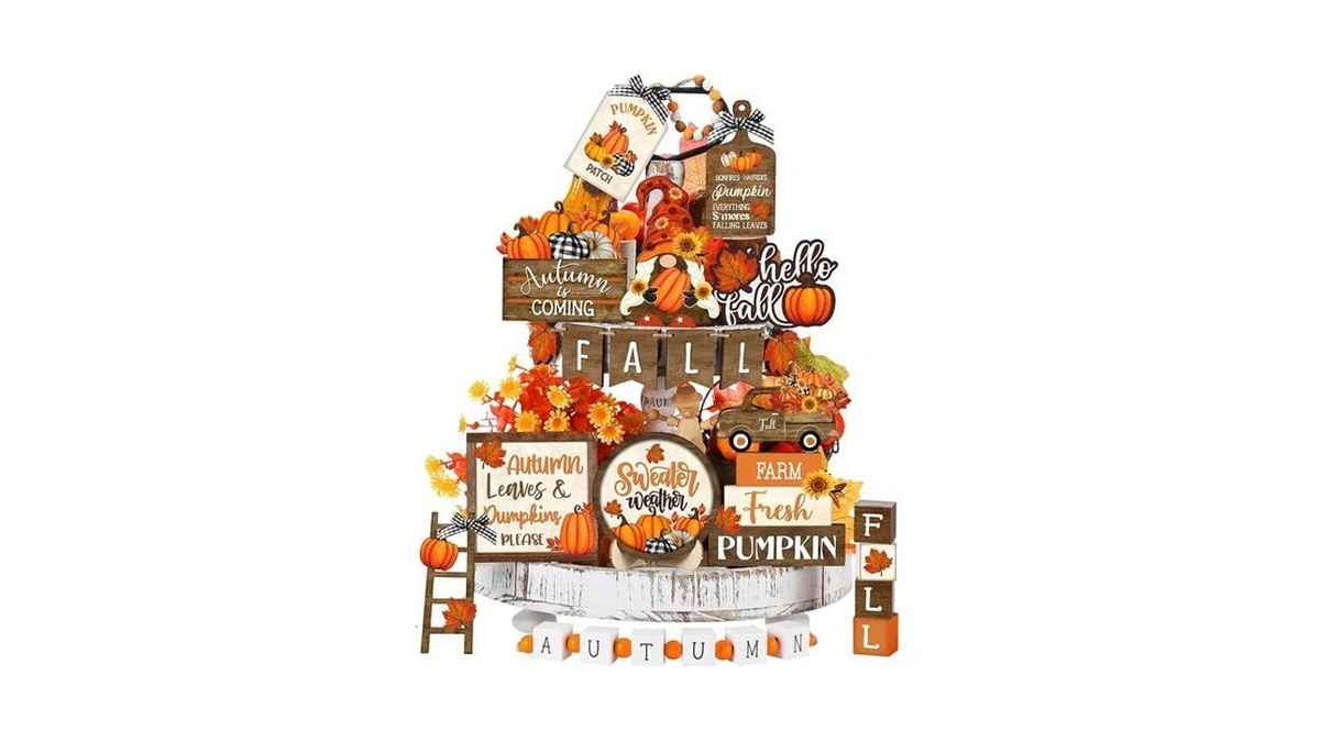 Maitys 21 Pcs Fall Tiered Tray Decor Set Vintage Thanksgiving