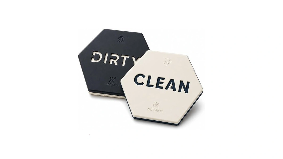 Hyf Design Dishwasher Magnet Clean Dirty Sign, Flip Hexagon, Black