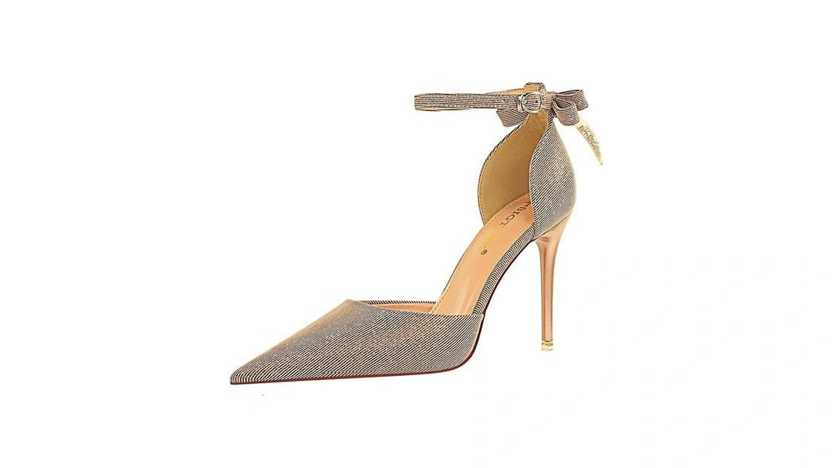 Wdczya Womens Bow Tie High Heels Closed Pointed Toe Sparkly