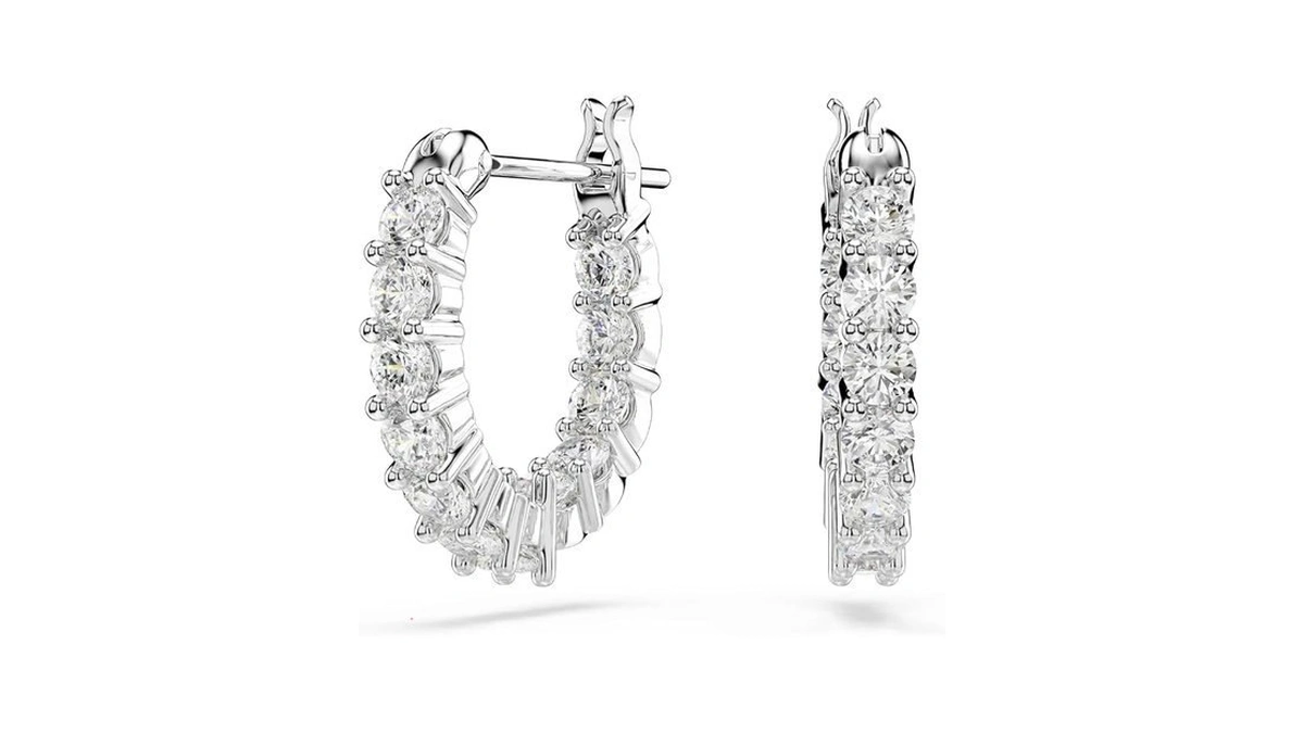 Swarovski Matrix Vittore Mini Hoop Pierced Earrings With White Circle