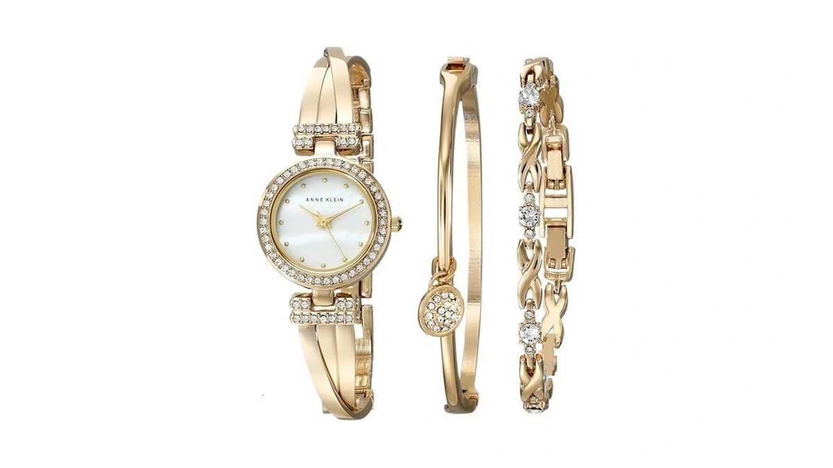 Anne Klein Women's Premium Crystal Accented Bangle Watch And Bracelet