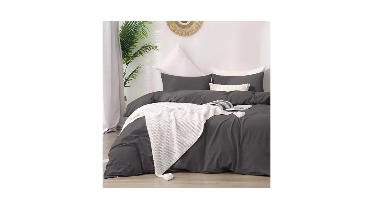 Atsense Twin Size Duvet Cover 100% Washed Cotton Linen Feel