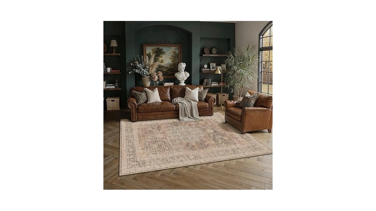 Purecozy 5x7 Brown Area Rug Vintage Washable Living Room Carpet