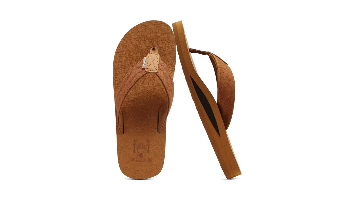 Kuailu Men Leather Flip Flops Arch Support Su...
