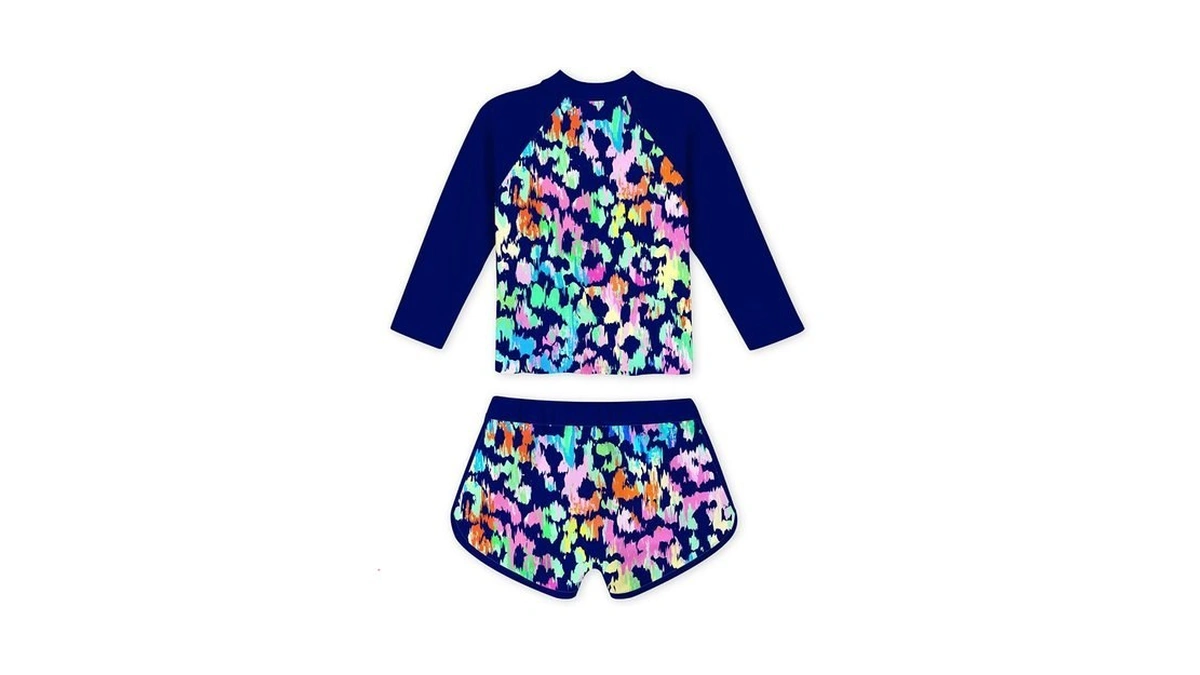 Girls Rash Guard Swimwear 2 Piece Swimsuit Set Long Sleeve