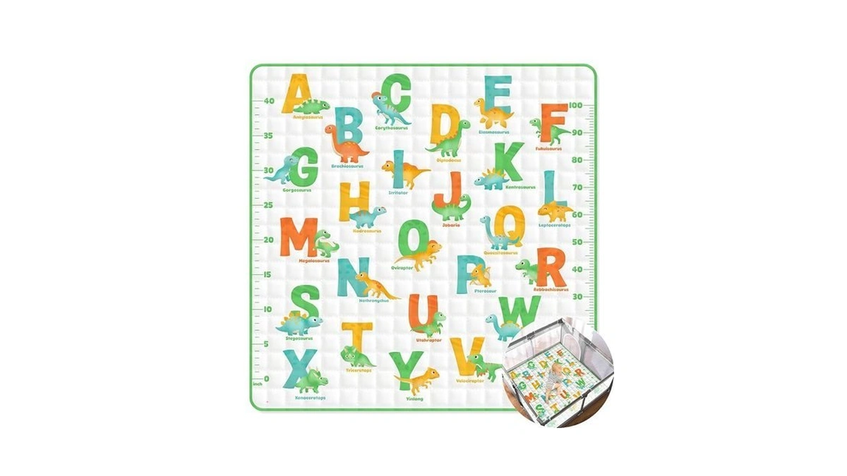 Percozzi Dinosaur Baby Play Mat, Abc Alphabet, Words And Shapes