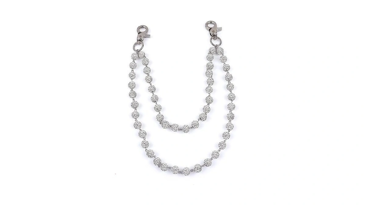 Rhinestone Ball Jeans Chain, Double Layer Crystal Waist Chain, Silver