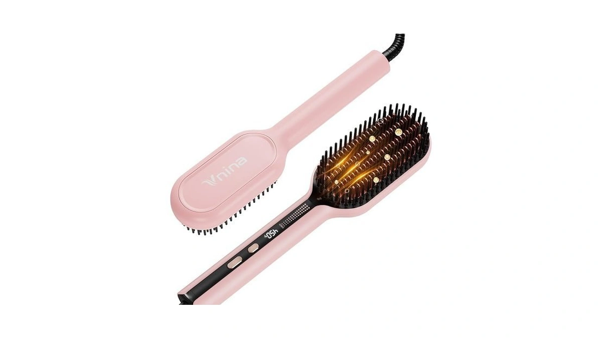 Ionic Hair Straightener Brush For Women - Straightening Brush With