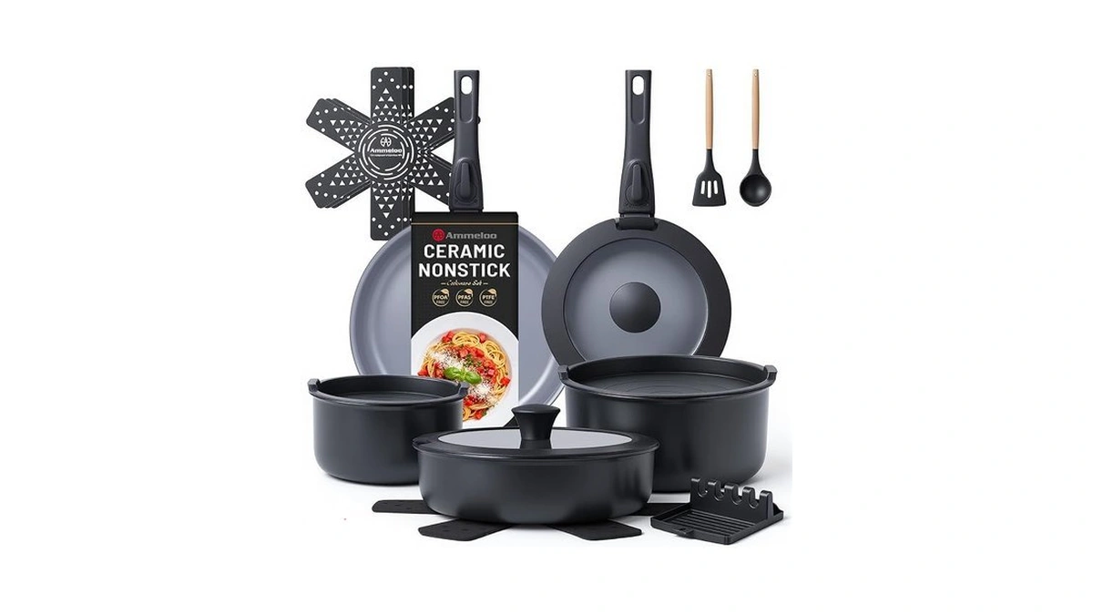 Ammeloo 18-piece Ceramic Pots And Pans Set Non Stick, Non