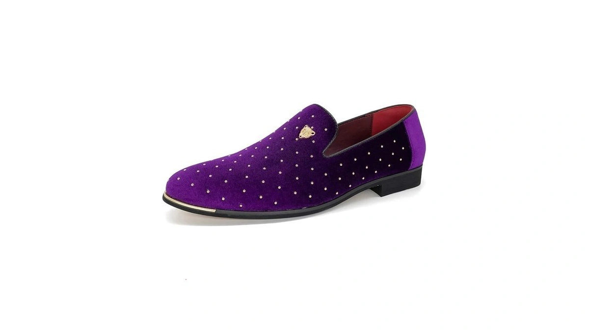 Cmm Men's Pointed Toe Rivet Dress Shoes Glitter Slip-on Loafer