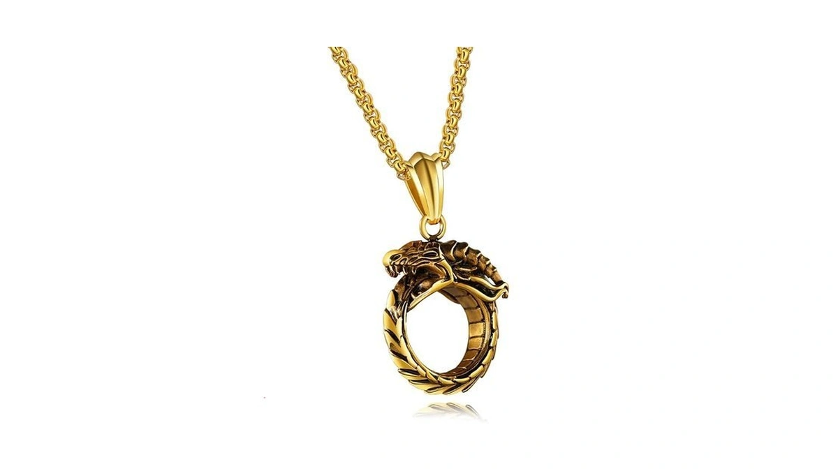 Wulzst Gold Ouroboros Eternal Circle Pendant Necklace For Men Stainless