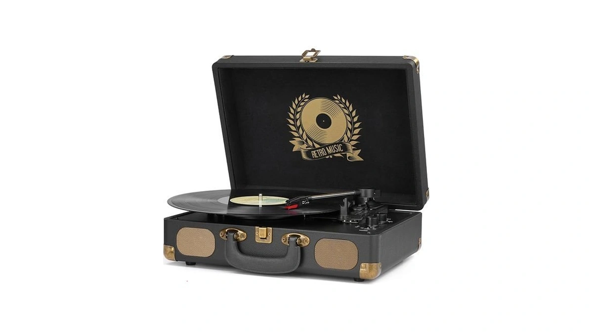 Vinyl Record Player Bluetooth Turntable 3-speed Suitcase Portable Vintage Belt-driven