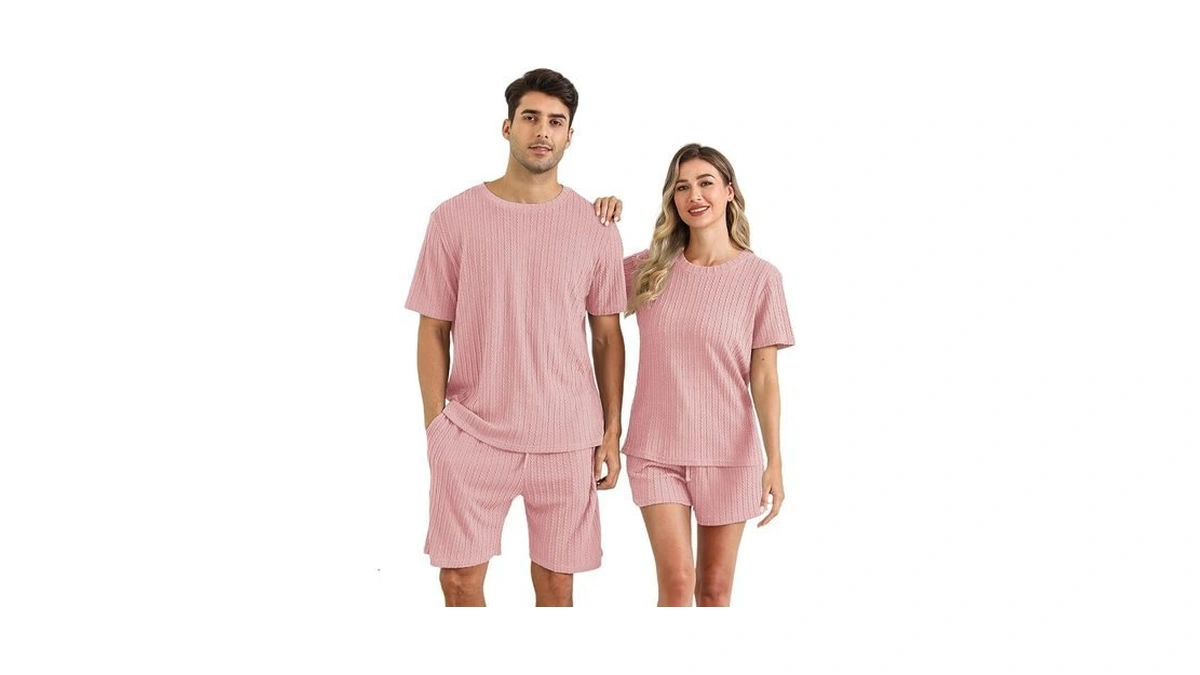 Eishopeer Matching Pajamas For Couples Ribbed Knit Pajama Short Sleeve