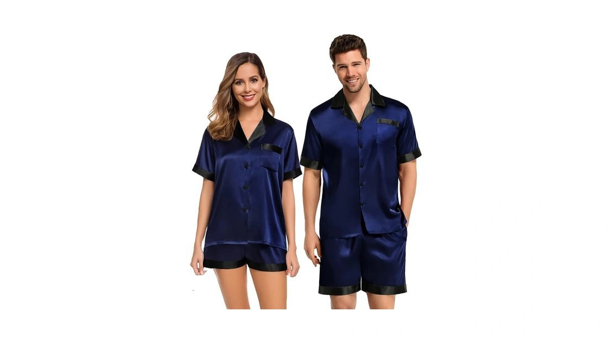 Swomog Couples Pajama Set Women & Men Silk Satin Short