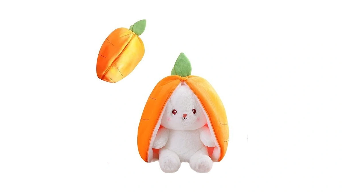 Mukorolee 2pcs Plush Toy Pillow, Reversible Carrot Strawberry Bunny Plush