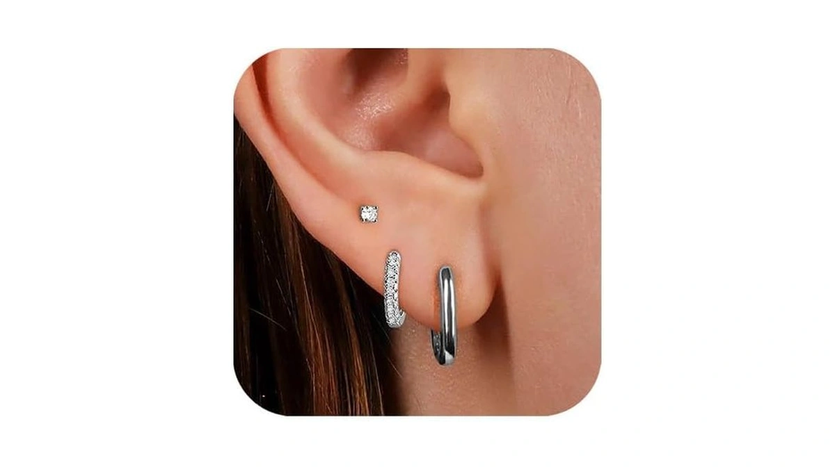 Fslead Silver Plated Paperclip Earring Stack Set For Women -