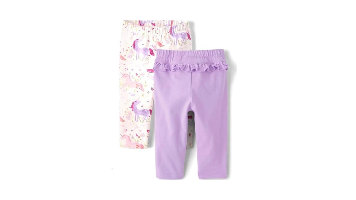 The Children's Place,baby Girls,and Newborn Pull On Pants,unicorns/purple Ruffle 2-pack,0
